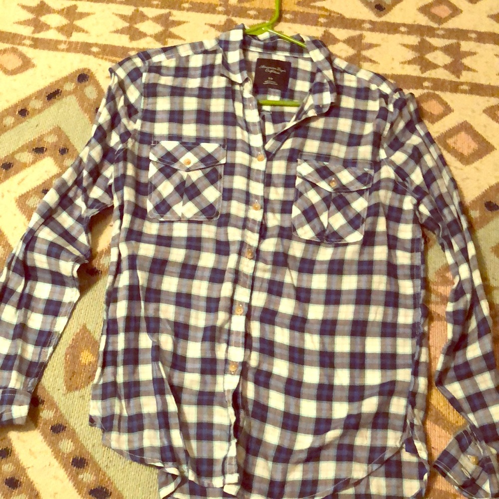 Blue and white plaid button down